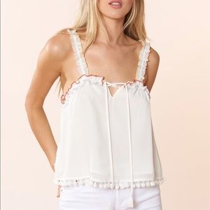 Red Carter NWT Alexa white cropped Pom Pom tank size Large